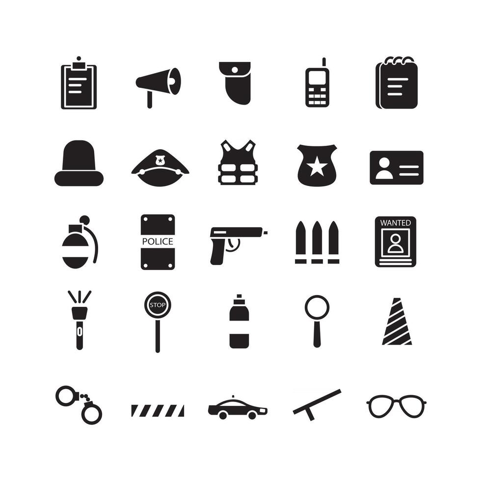 Police icon set vector solid for website mobile app presentation social media Suitable for user interface and user experience