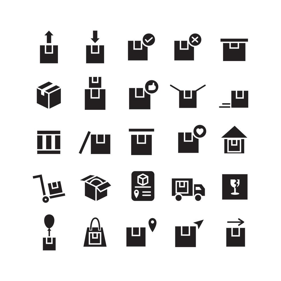 Package icon set vector solid for website mobile app presentation social media Suitable for user interface and user experience