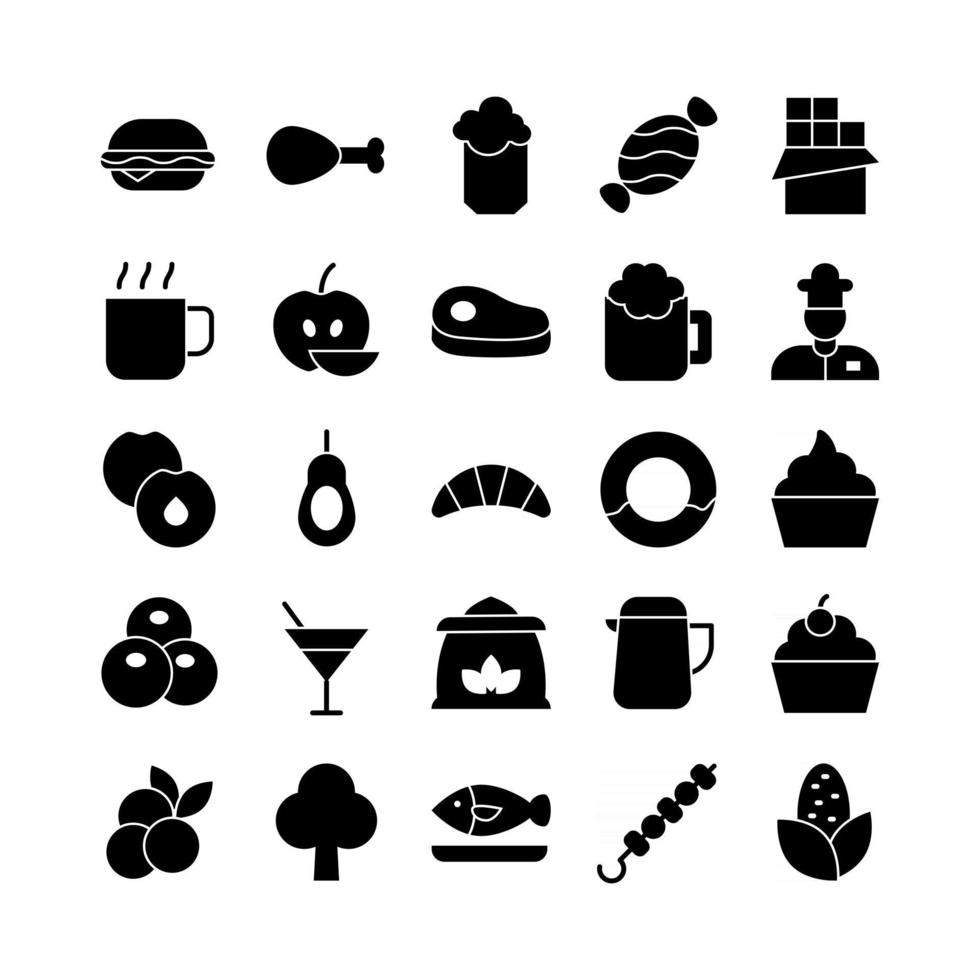 Food icon set vector solid for website mobile app presentation social media Suitable for user interface and user experience