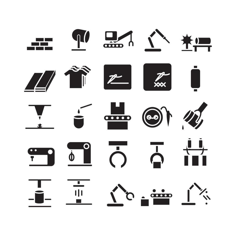 Manufacture icon set vector solid for website mobile app presentation social media Suitable for user interface and user experience