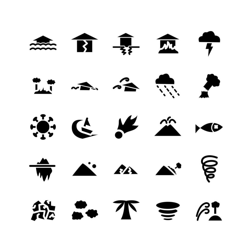 Disaster icon set vector solid for website mobile app presentation social media Suitable for user interface and user experience