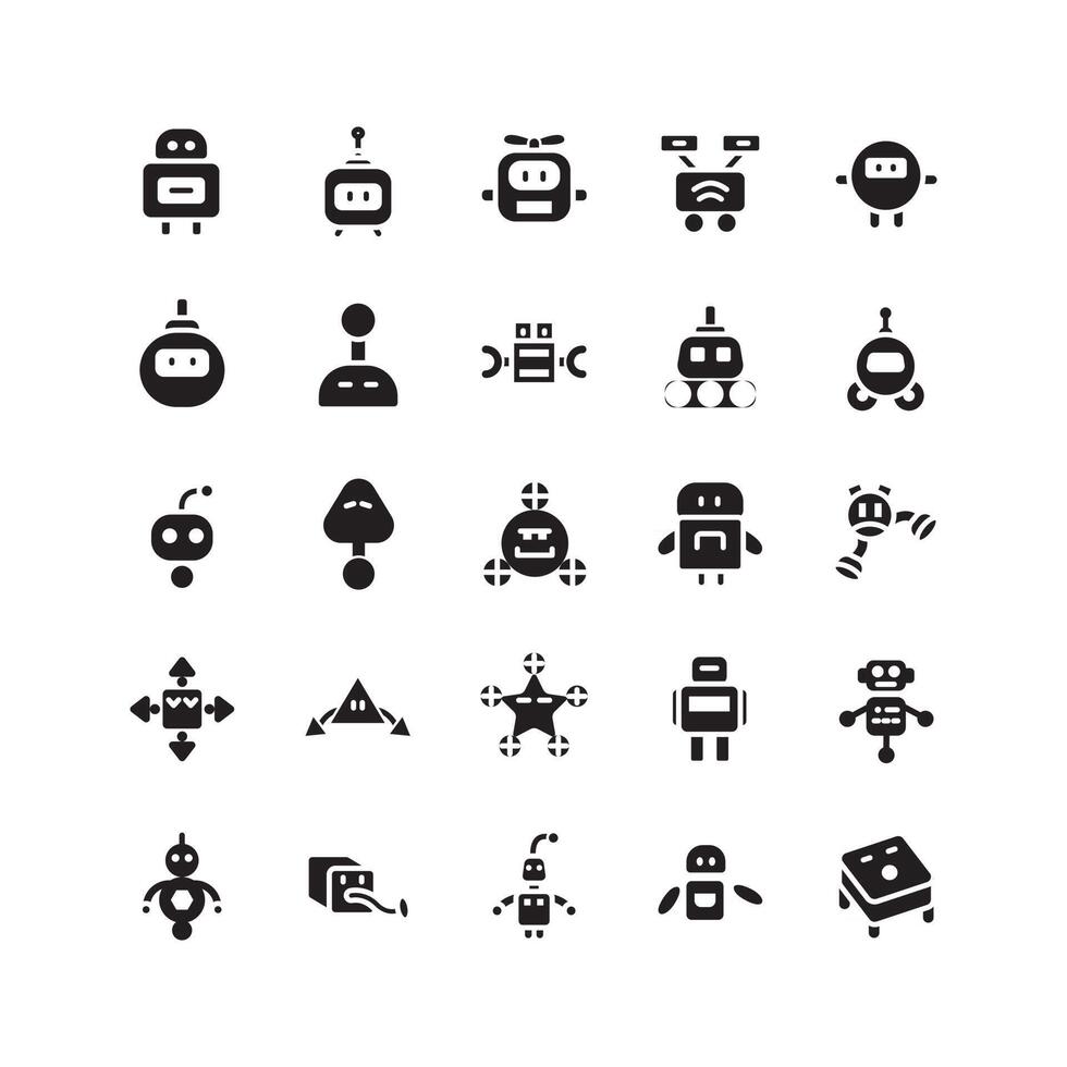 Robotic icon set vector solid for website mobile app presentation social media Suitable for user interface and user experience