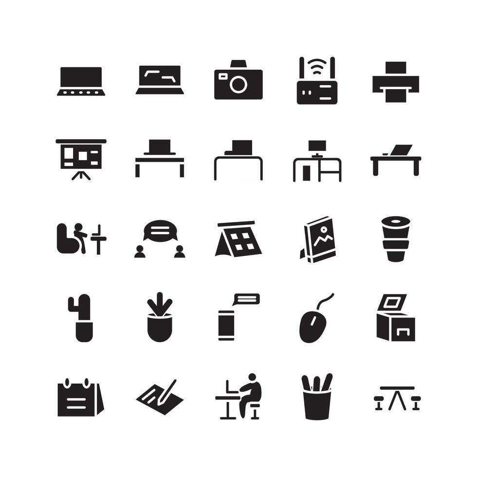 Working Space icon set vector solid for website mobile app presentation social media Suitable for user interface and user experience