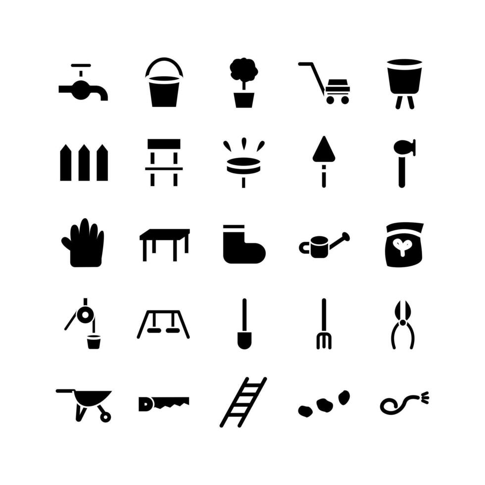 Garden icon set vector solid for website mobile app presentation social media Suitable for user interface and user experience
