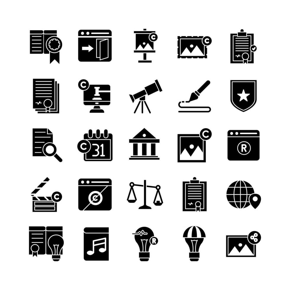 Copyright icon set vector solid for website mobile app presentation social media Suitable for user interface and user experience