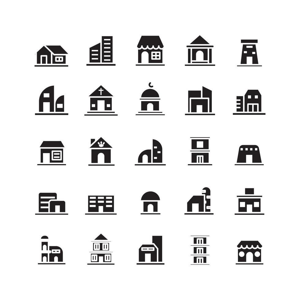 Building icon set vector solid for website mobile app presentation social media Suitable for user interface and user experience
