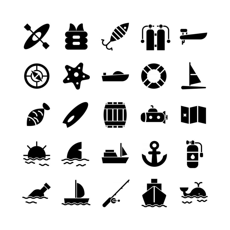 Nautical icon set vector solid for website mobile app presentation social media Suitable for user interface and user experience