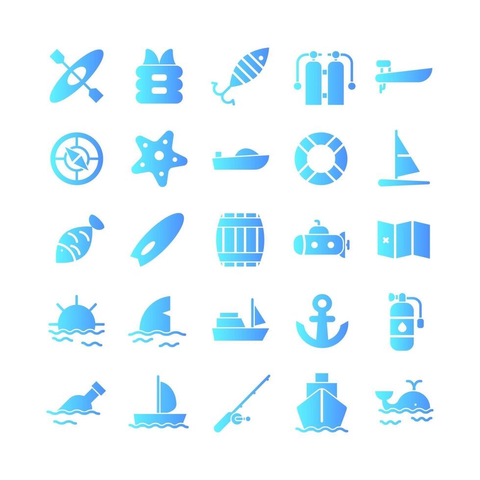 Nautical icon set vector gradient for website mobile app presentation social media Suitable for user interface and user experience