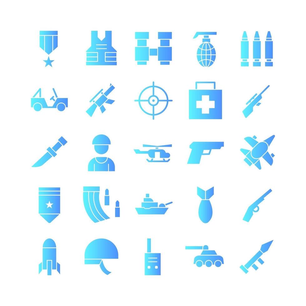 Military icon set vector gradient for website mobile app presentation social media Suitable for user interface and user experience