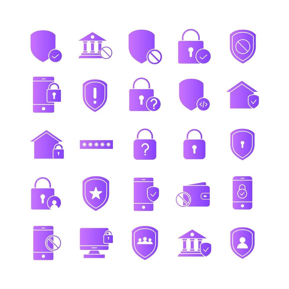 Security icon set vector gradient for website mobile app presentation social media Suitable for user interface and user experience