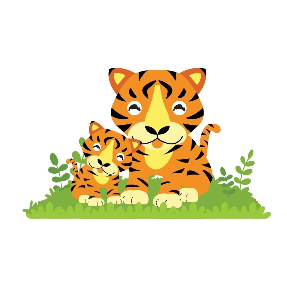 Cute cartoon Tiger mom and baby vector