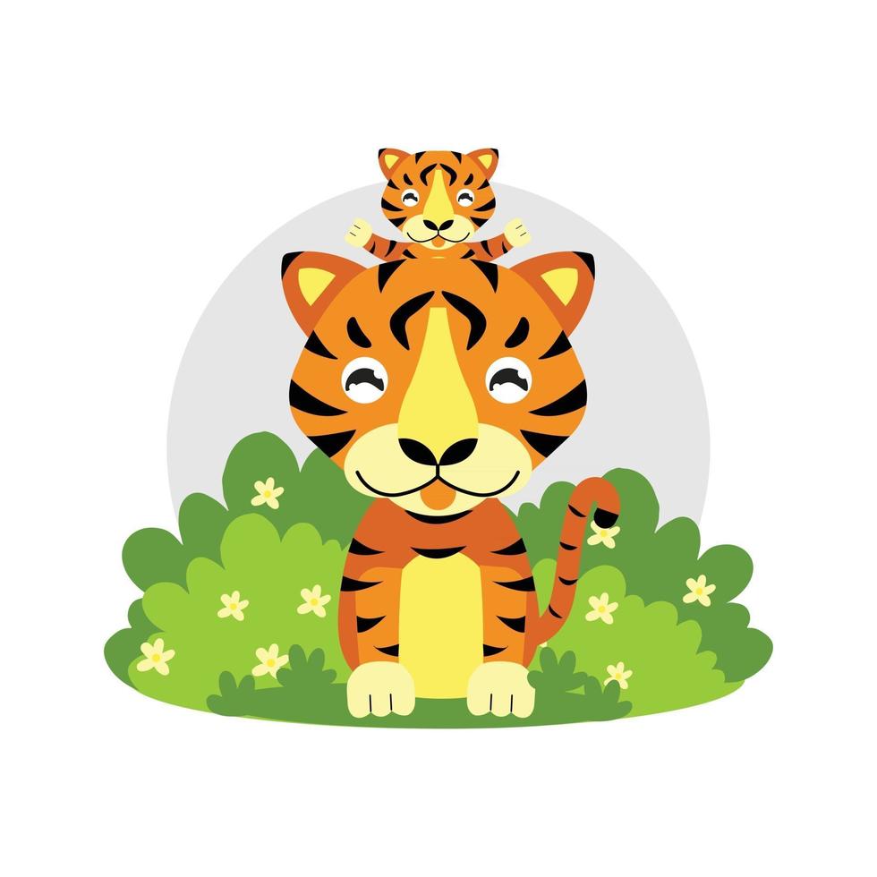 lindo tigre de dibujos animados mamá y bebé vector