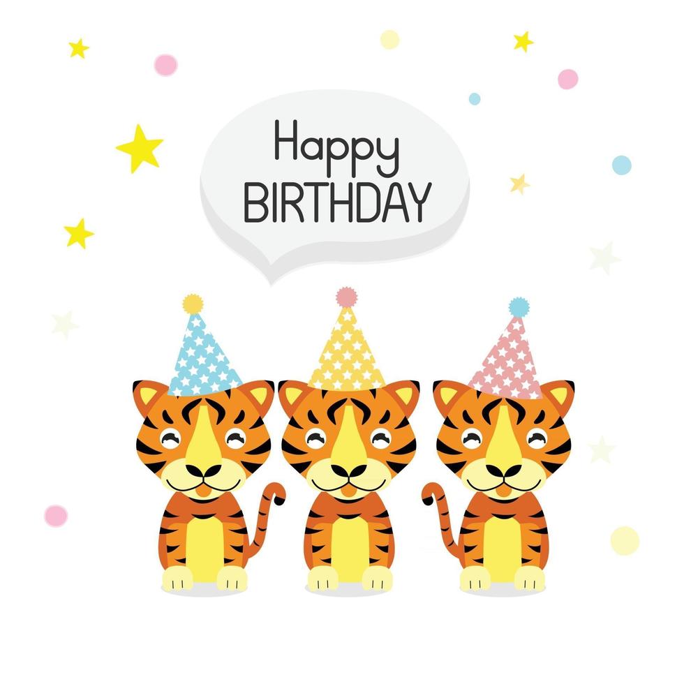 Happy birthday card with cute Tiger cartoon vector