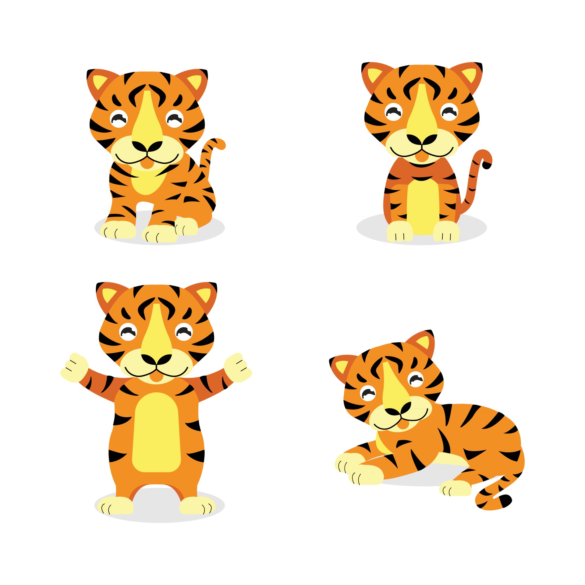 Set Of Cute Tiger Cartoon Character 2530496 Vector Art At Vecteezy