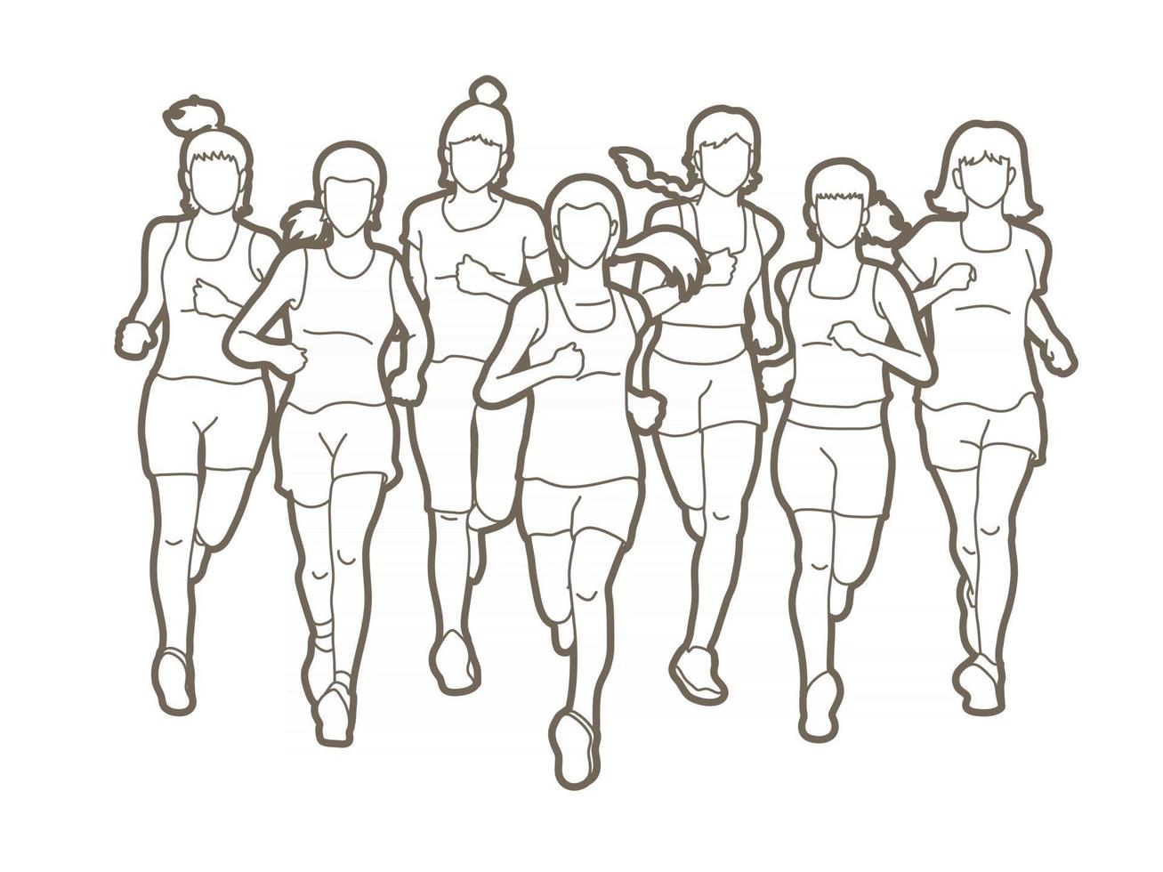 grupo de mujeres corredoras de maratón corriendo vector