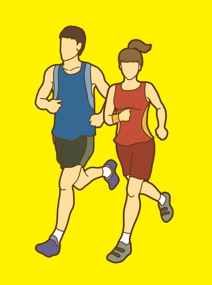 Couple Running Man and Woman Jogging vector