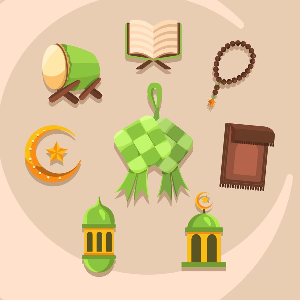 Eid Al Adha Raya Icon Set With Ketupat vector