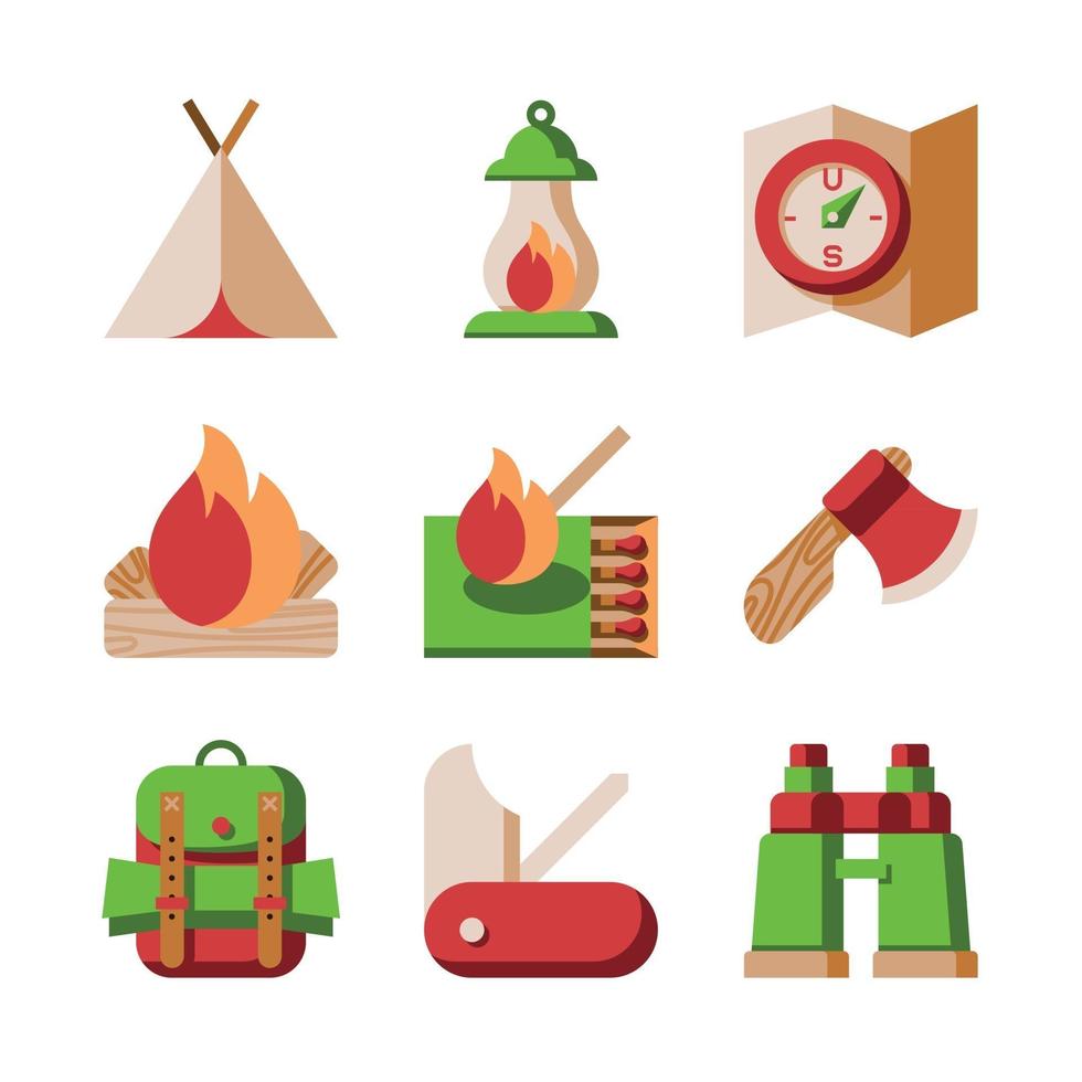 iconos de elemento de camping plano vector