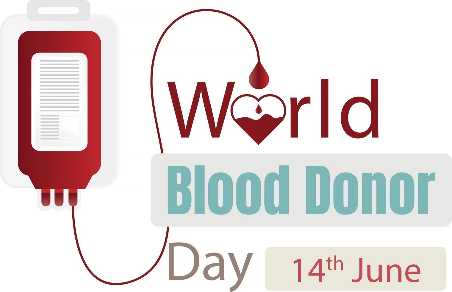 día mundial del donante de sangre con una bolsa de sangre goteando sobre un corazón que le da vida vector