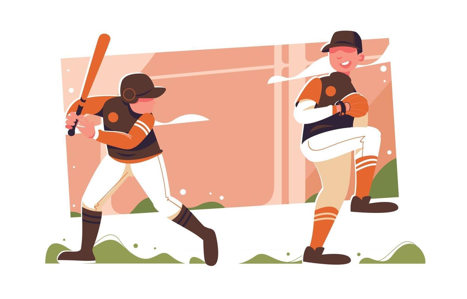 hombres jugando béisbol en verano vector