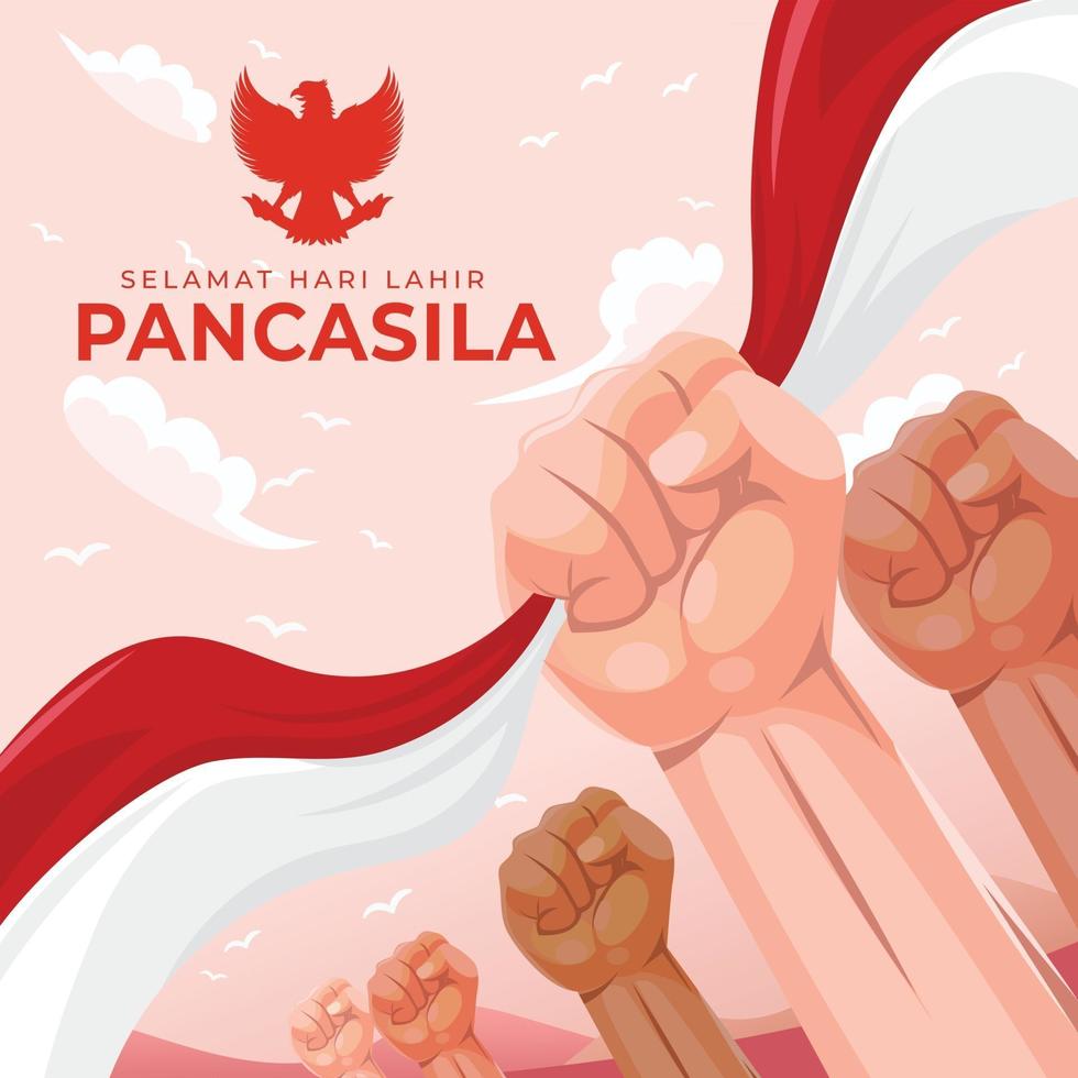 dia de pancasila con puños levantados vector