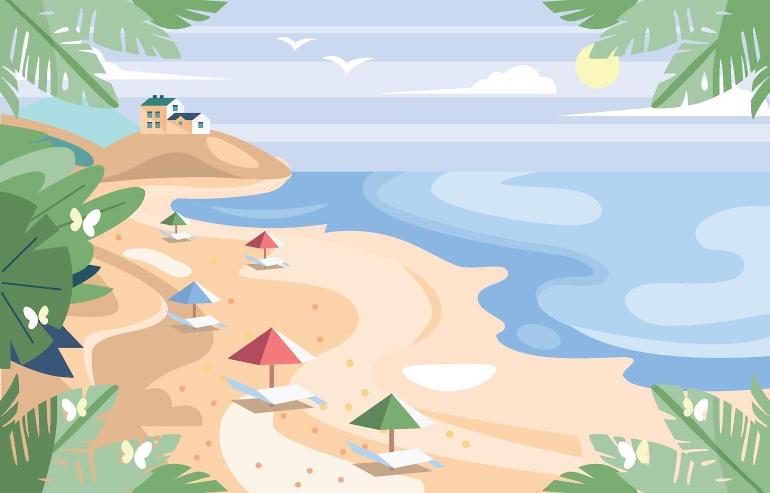 Fondo de panorama de playa de verano plano vector