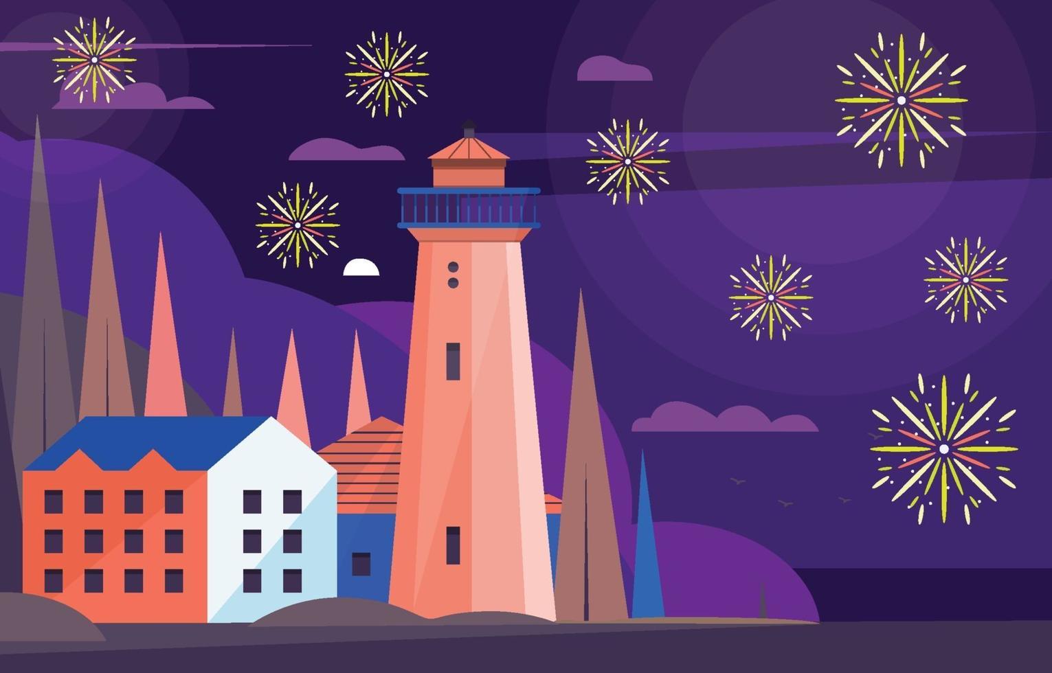 Fireworks at House Beach View Concept vector