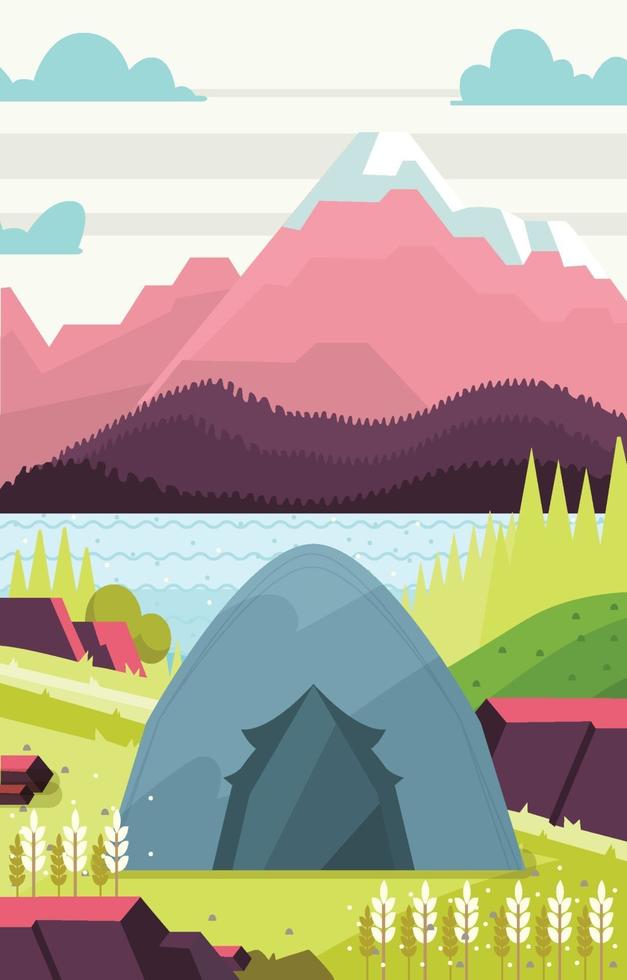 Daylight Camping with Mountain View Background vector
