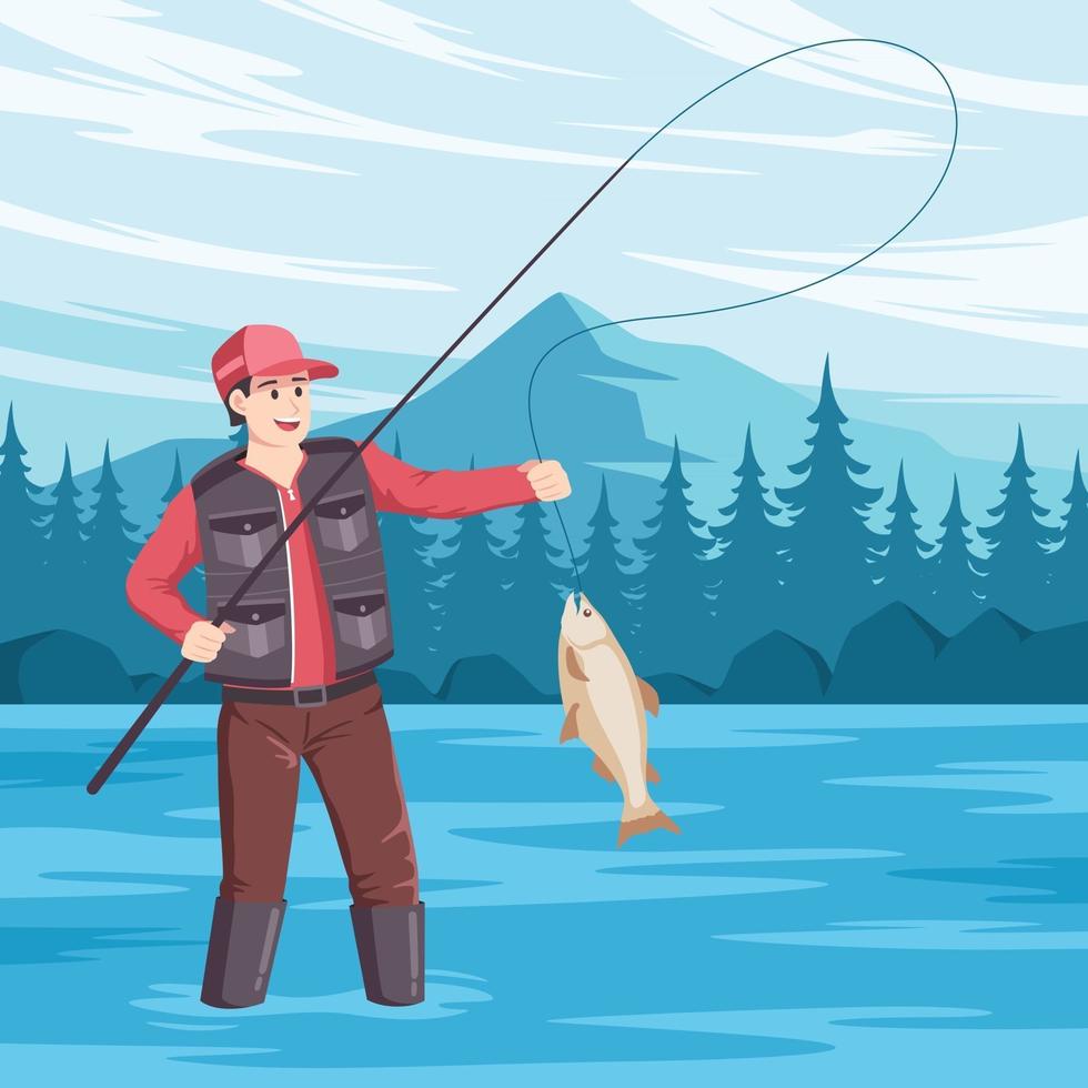 Man Go Fishing In The River vector