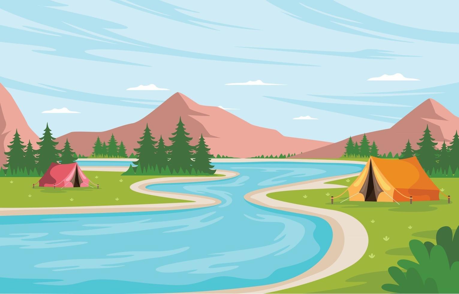 Camp Site By The River Background vector