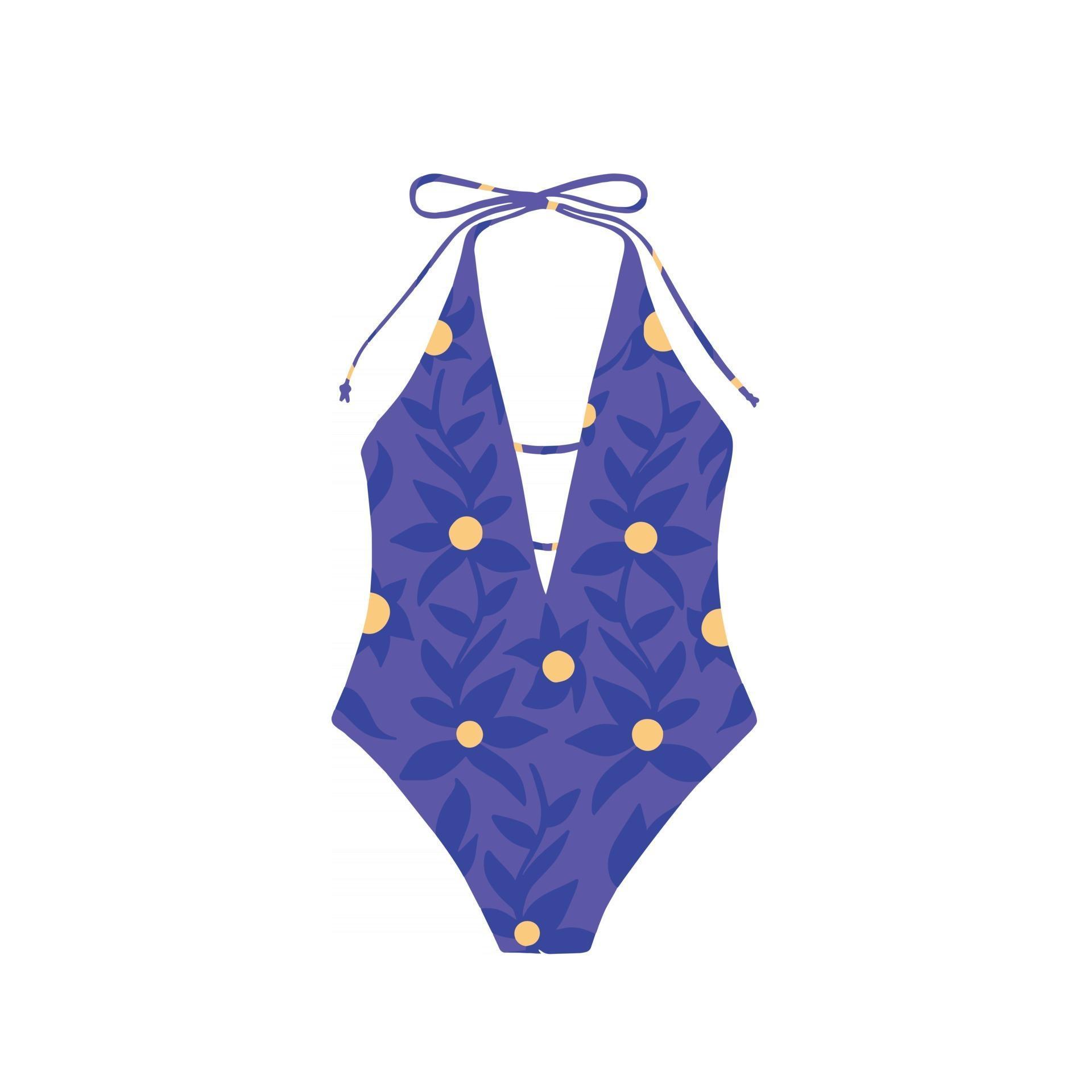 Purple swimsuit with floral print. Vector flat illustration 2531025 ...