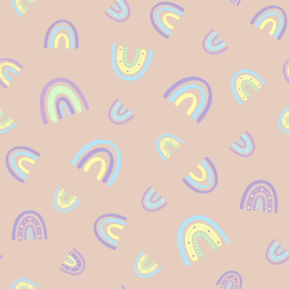 .Abstract rainbow seamless pattern. Childrens pattern in muted pastel colors. Hand-drawn vector illustration. Design for textiles, packaging, wrappers