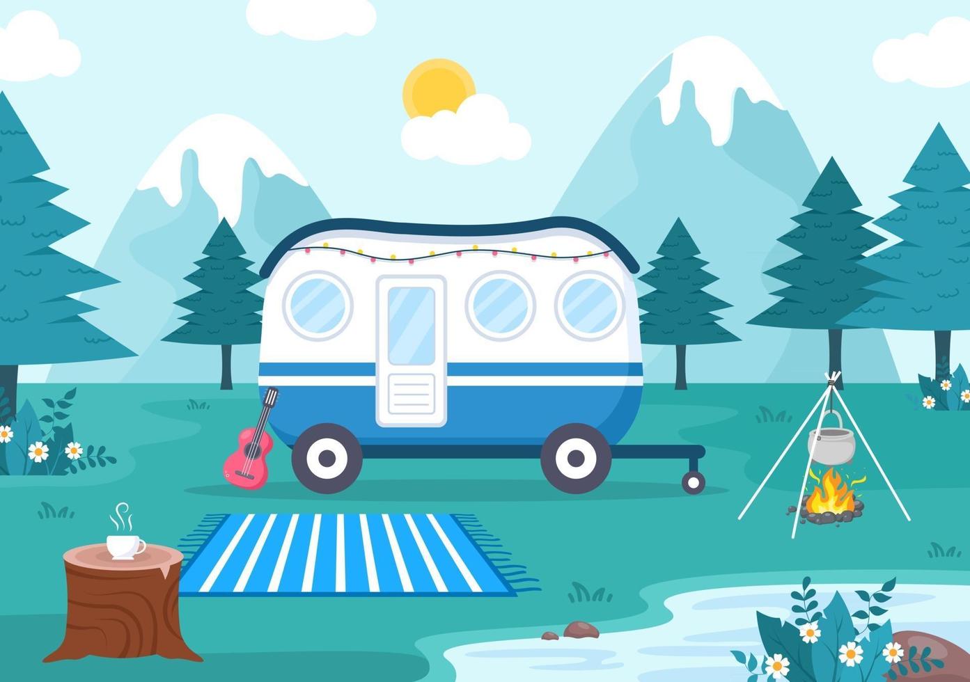 Summer Camp Landscape Illustration vector