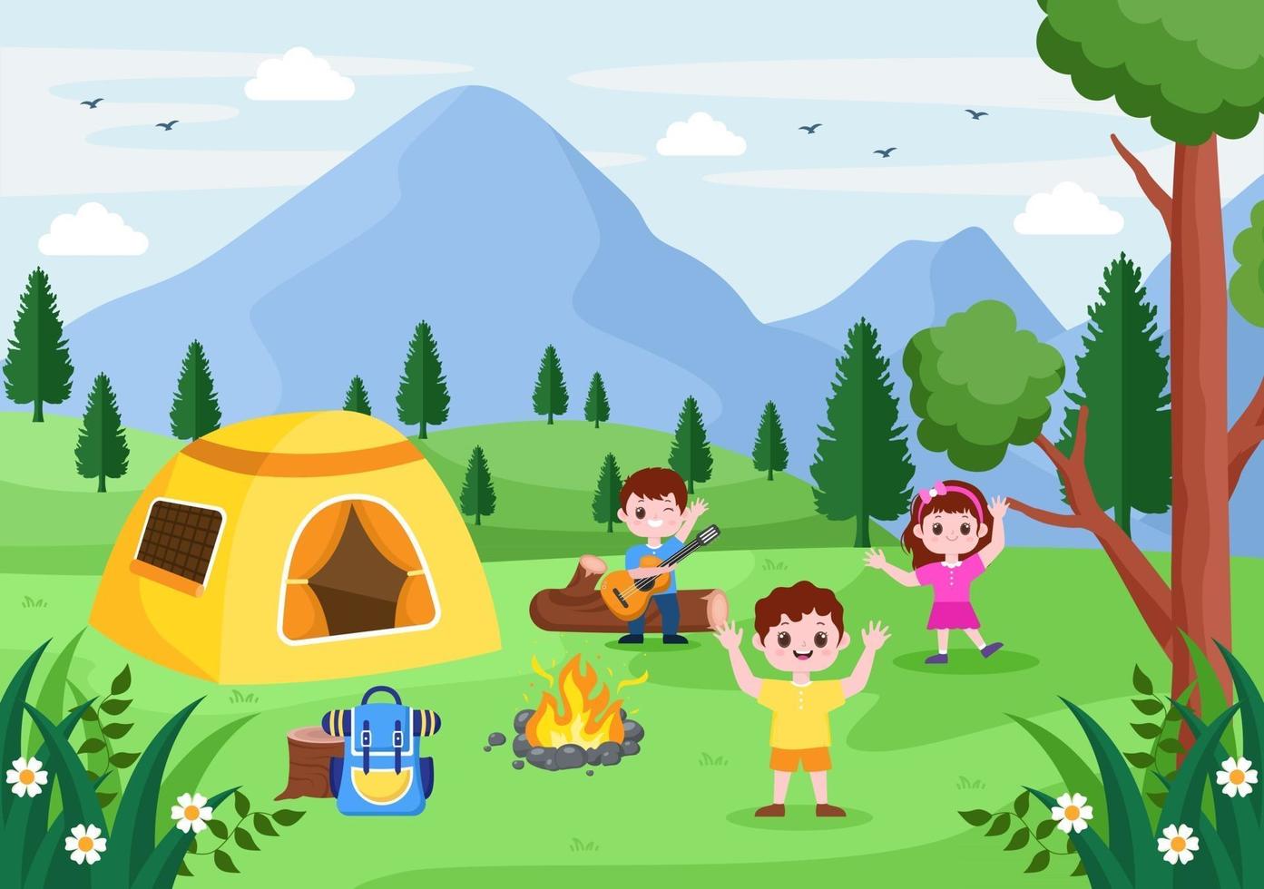 Summer Camp Landscape Illustration vector