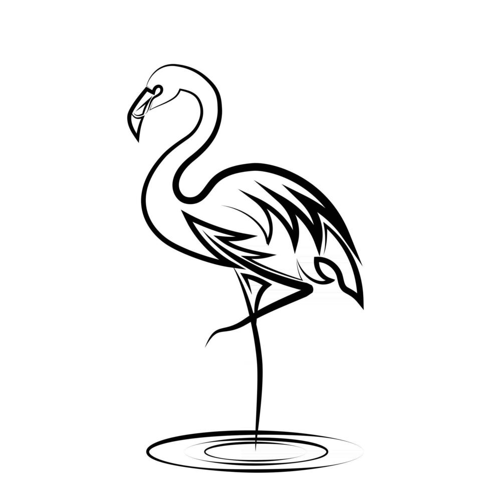 Line art vector illustration of flamingo standing with one leg