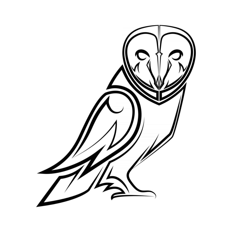 Black and white line art of owl vector