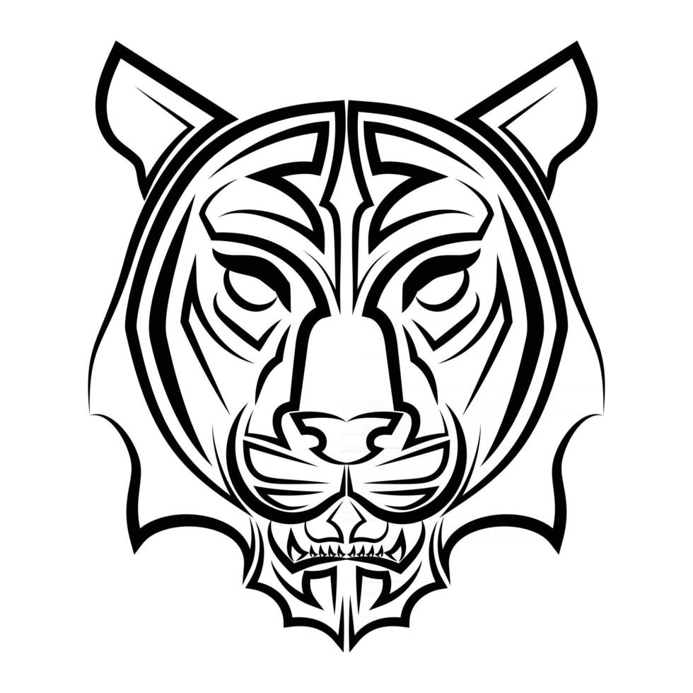 arte lineal en blanco y negro de cabeza de tigre vector