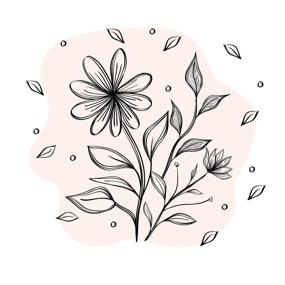 flor y hojas, plantas, ecología, dibujado, icono vector