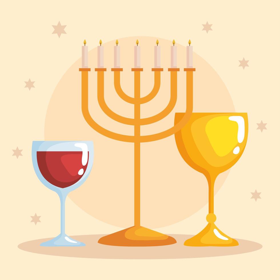 Happy hanukkah menorah, cup and goblet vector design