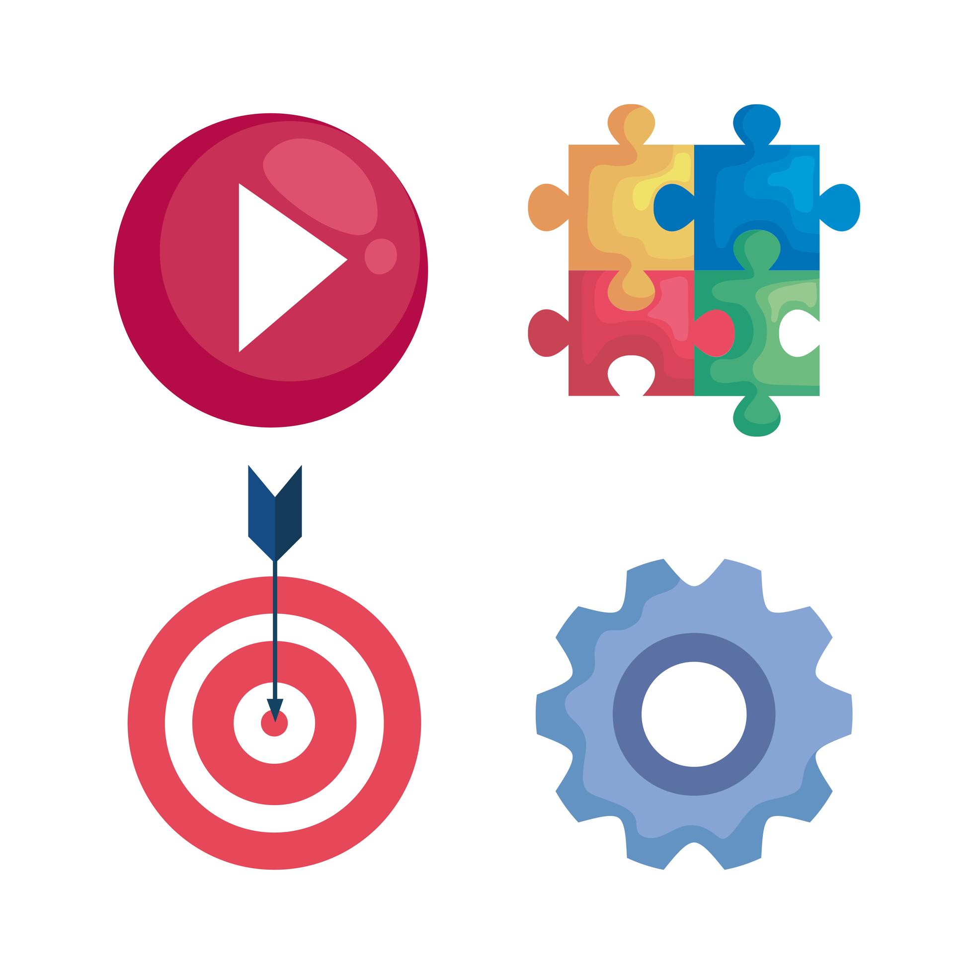 play, puzzle, target and gear vector design 2531501 Vector Art at Vecteezy