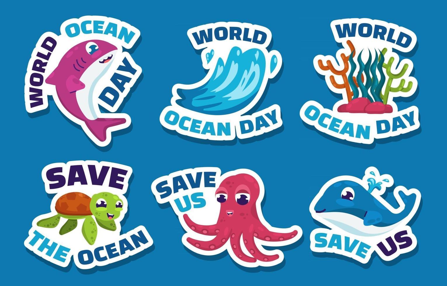 World Ocean Day Sticker Pack vector