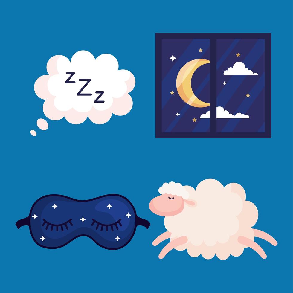 insomnia bubble, window, mask and sheep vector design