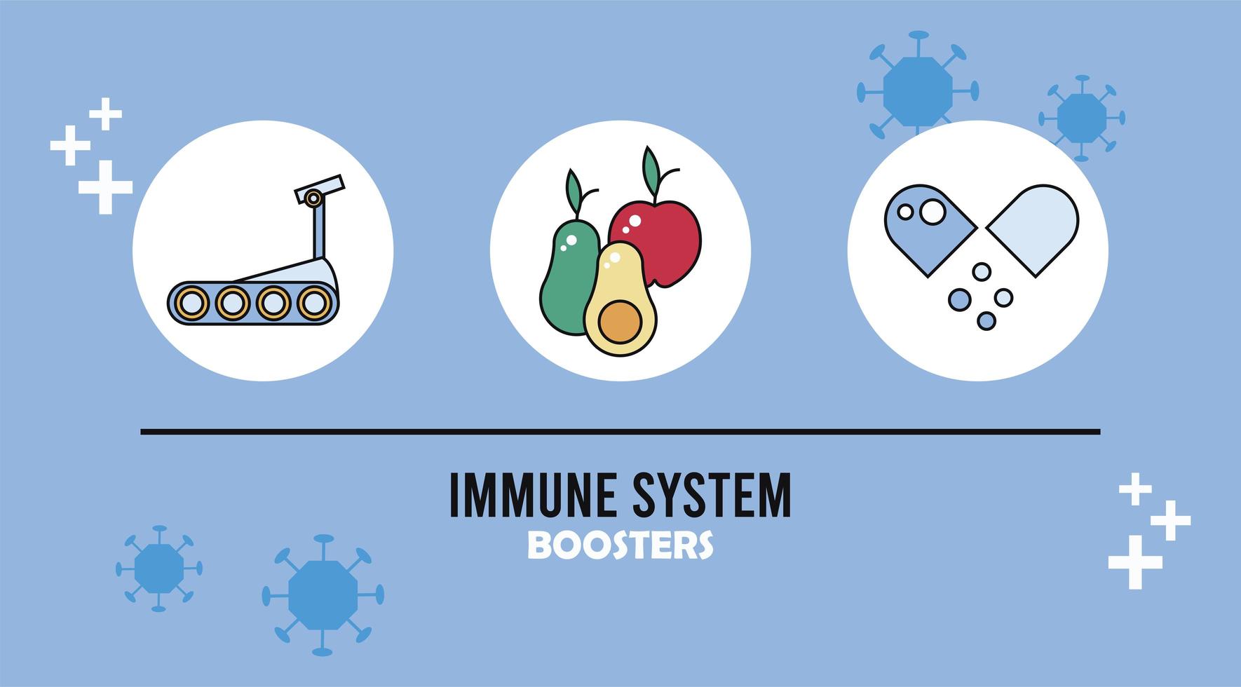 immune system booster with healthy food and capsule vector