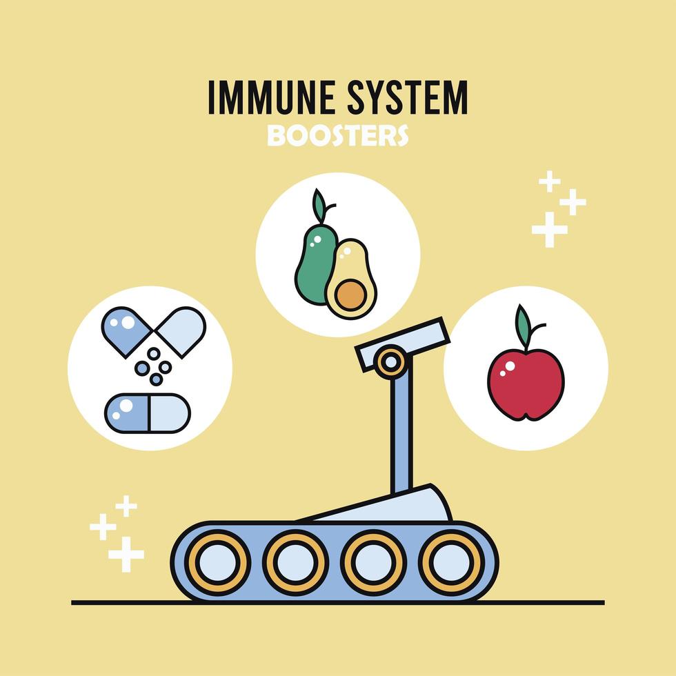 máquina de refuerzo del sistema inmunológico deporte y comida saludable vector