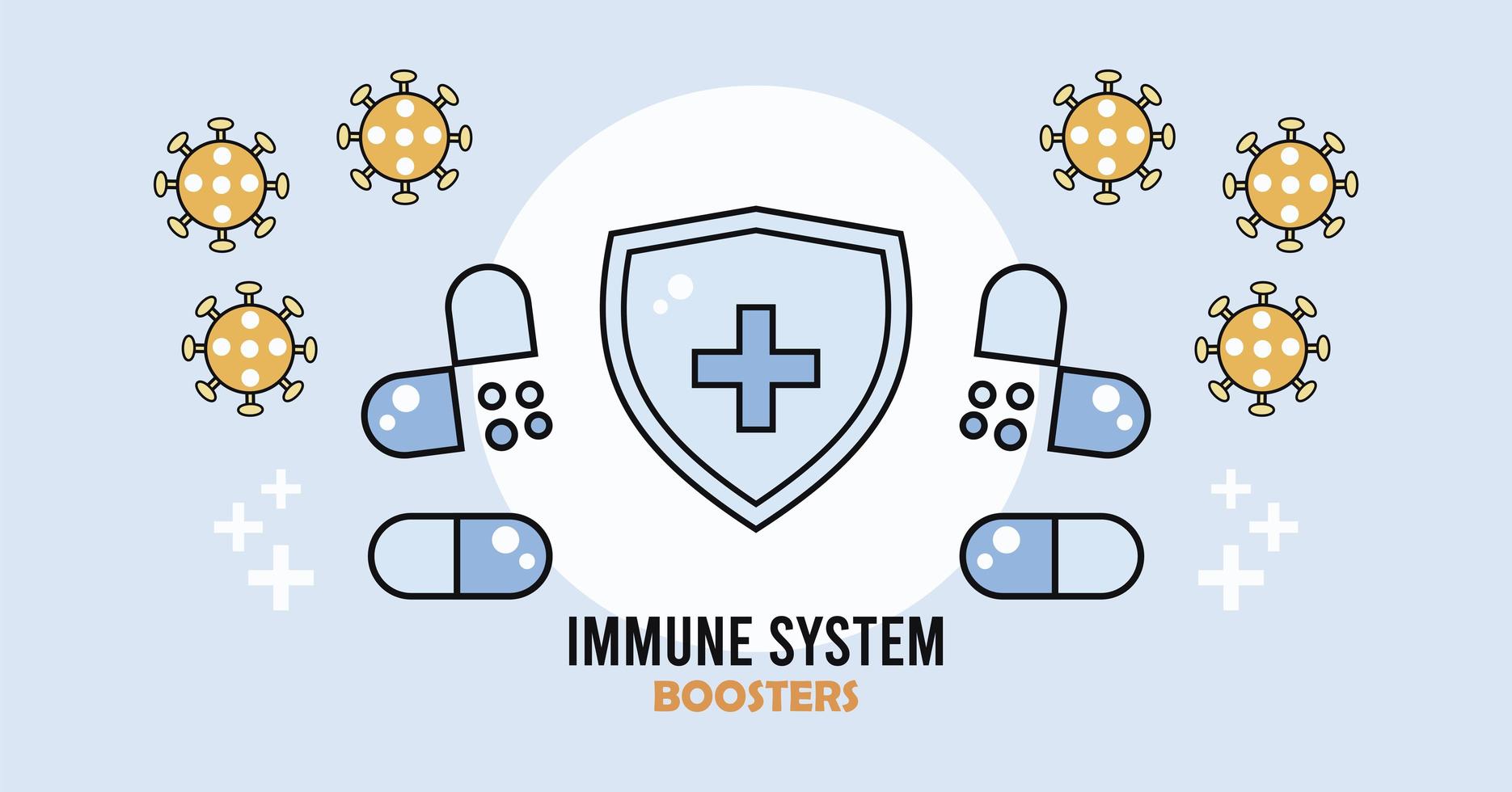 immune system booster shield with capsules drugs vector