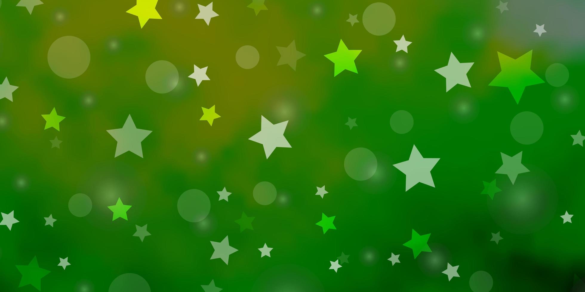 Fondo de vector amarillo verde claro con círculos estrellas