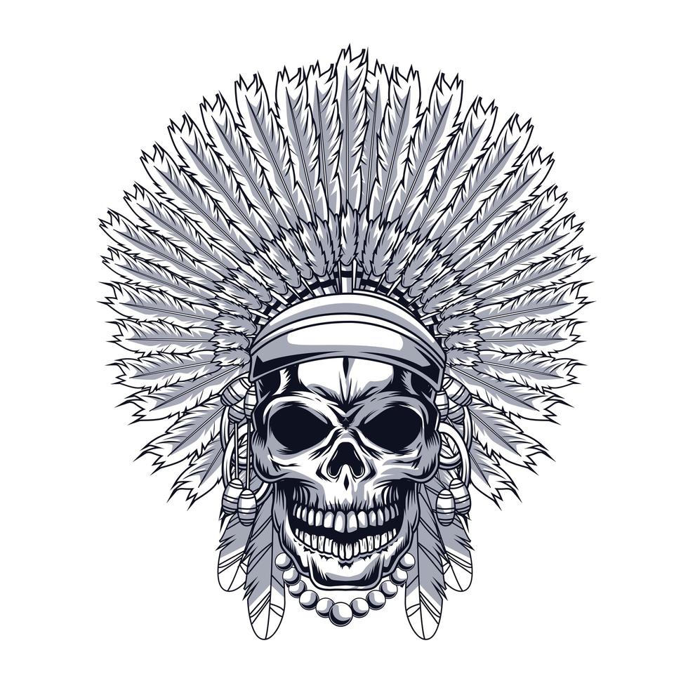 Skull with feathers vector