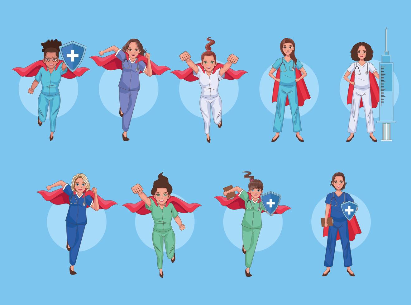 doctors and nurses as heroines vector