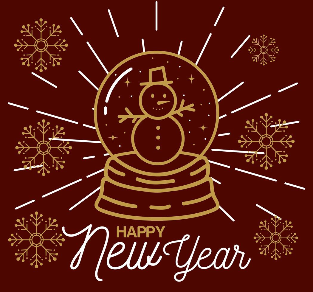 Feliz año nuevo con muñeco de nieve en diseño vectorial de esfera vector