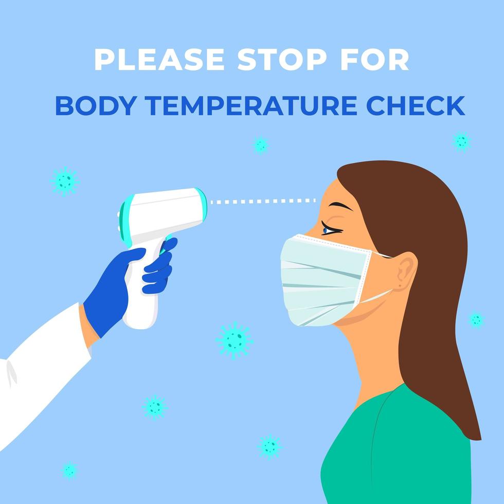 Body temperature check required  Coronavirus pandemic prevention vector